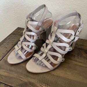 Via Spiga Women's Sandal Blush Leather Block Heel Dress Shoe Ankle‎ Strap 8.5